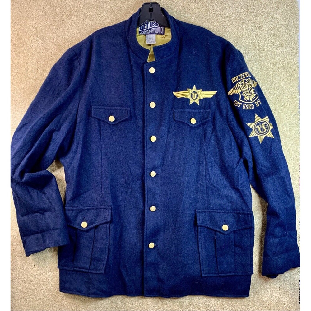 Vintage Get Used By Elie Military Style Embroidered Blue Revolution Jacket - XL